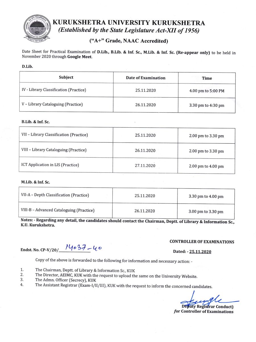 KUK Date Sheet 2021 BA/ B.Tech {All Subjects} Pdf Download kuk.ac.in